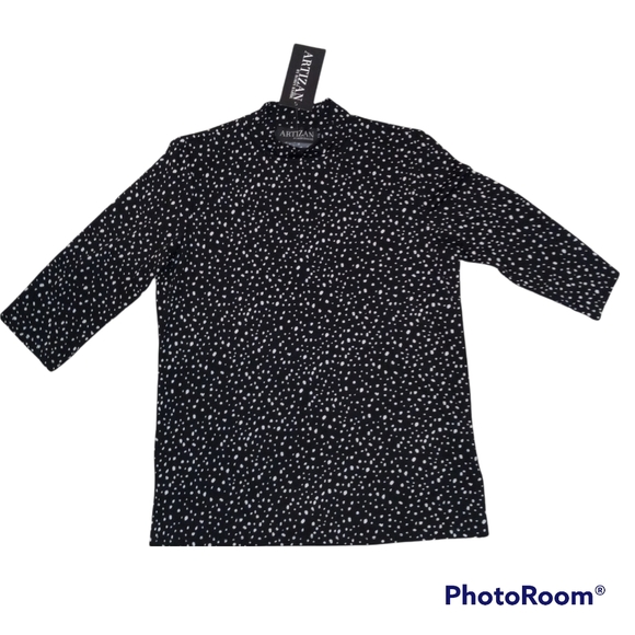 High Neck Blouse Black and White Spot Size Small - Picture 1 of 3